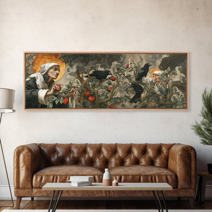 The Orchard Hag, Dark Renaissance Art, Extra Wide Wall Art, Dark Fantasy Wall Art, Canvas Print, Halloween Wall Art