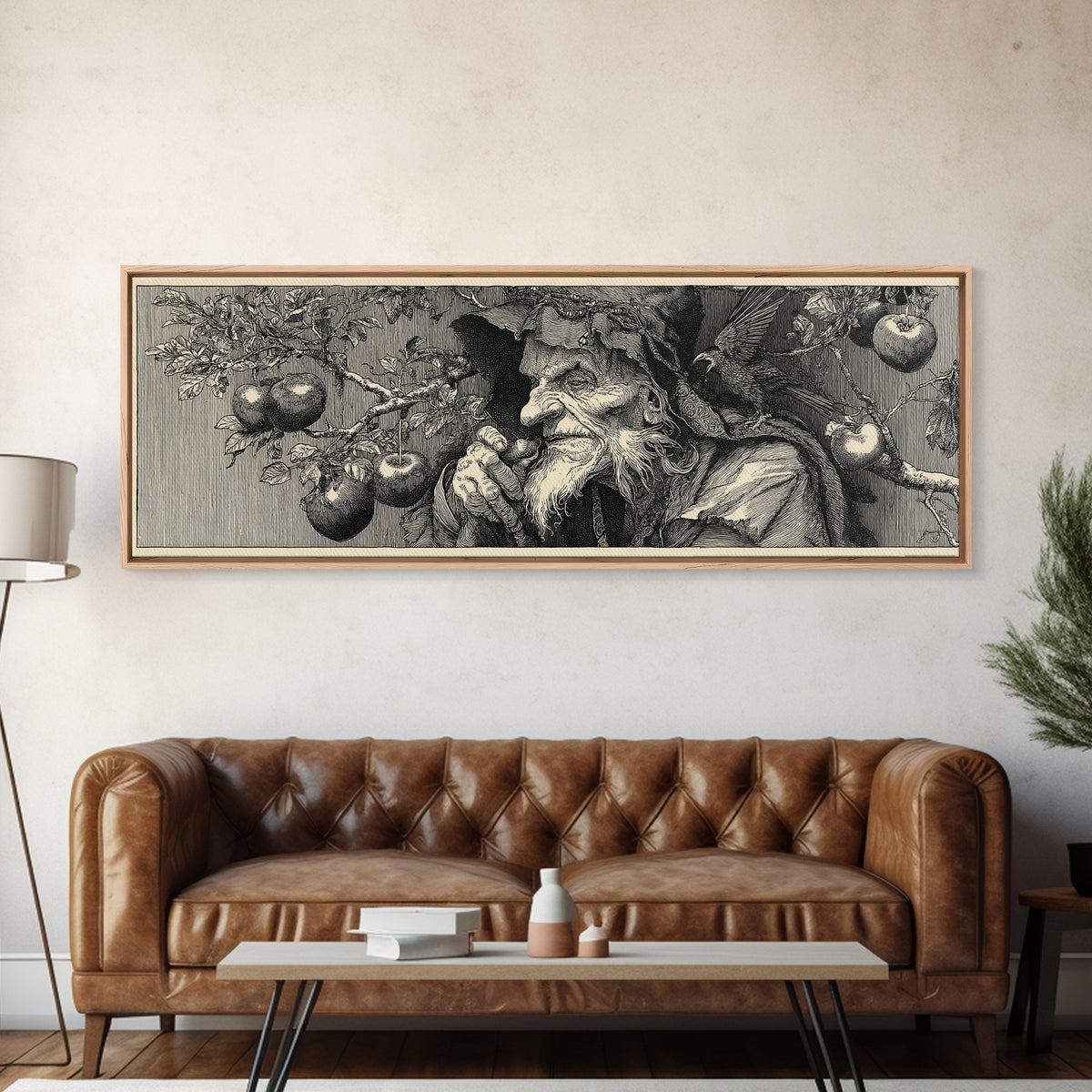 The Orchard Hag, Renaissance Engraving Art, Extra Wide Wall Art, Macabre Wall Art, Canvas Print, Halloween Wall Art, Dark Fantasy Art