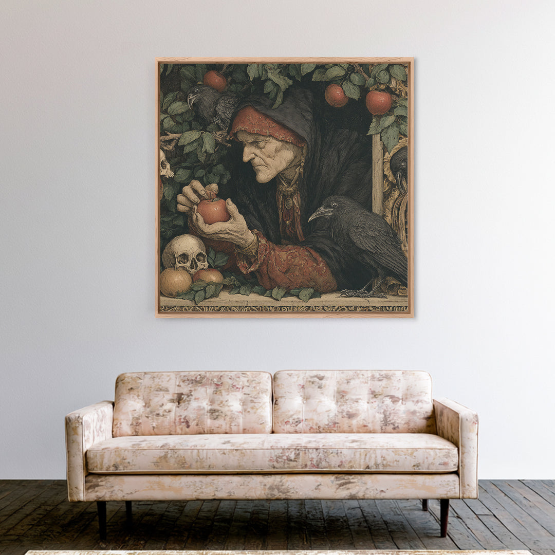 The Orchard Hag, Danse Macabre Art, Square Wall Art, Macabre Wall Art, Framed Canvas Print, Halloween Wall Art