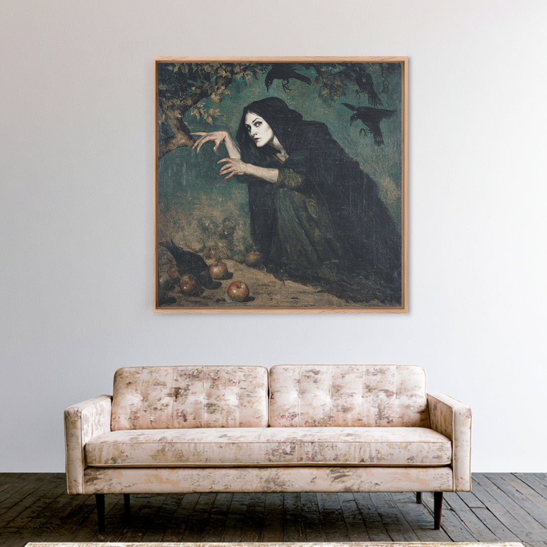 The Orchard Hag, Dark Symbolist Art, Square Wall Art, Macabre Wall Art, Framed Canvas Print, Halloween Wall Art