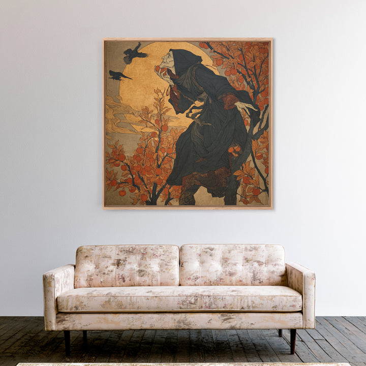 The Orchard Hag, Symbolist Etching Art, Square Wall Art, Dark Halloween Decor, Canvas Print, Halloween Wall Art, Statement Wall Art