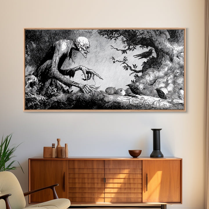 The Orchard Hag, Expressionist Nightmare Art, Wide Panoramic Art, Dark Halloween Decor, Canvas Print, Halloween Wall Art