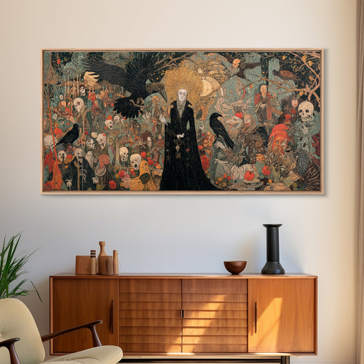 The Orchard Hag, Grotesque Carnival Art, Wide Panoramic Art, Macabre Wall Art, Framed Canvas Print, Halloween Wall Art, Dark Fantasy Art