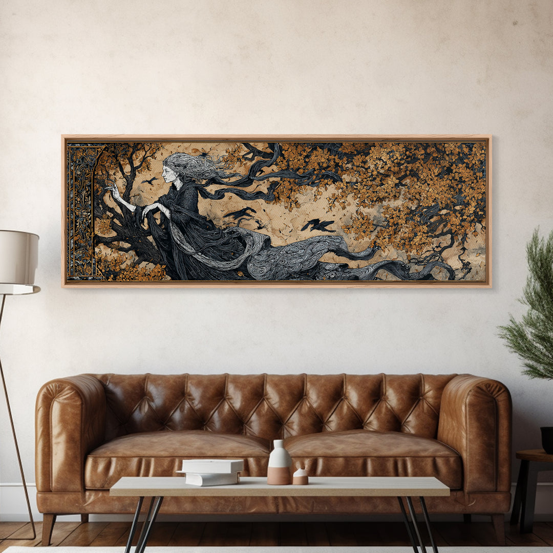 The Orchard Hag, Stained Glass Gothic Art, Extra Wide Wall Art, Dark Halloween Decor, Canvas Print, Halloween Wall Art, Gothic Home Decor