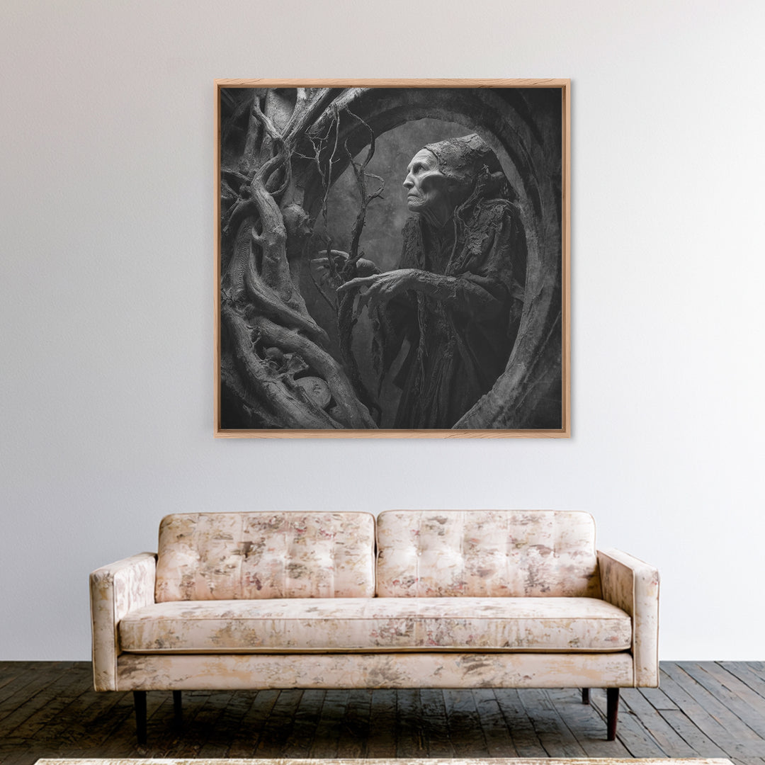 The Orchard Hag, Biomechanical Horror Art, Square Wall Art, Dark Halloween Decor, Canvas Print, Halloween Wall Art, Statement Wall Art
