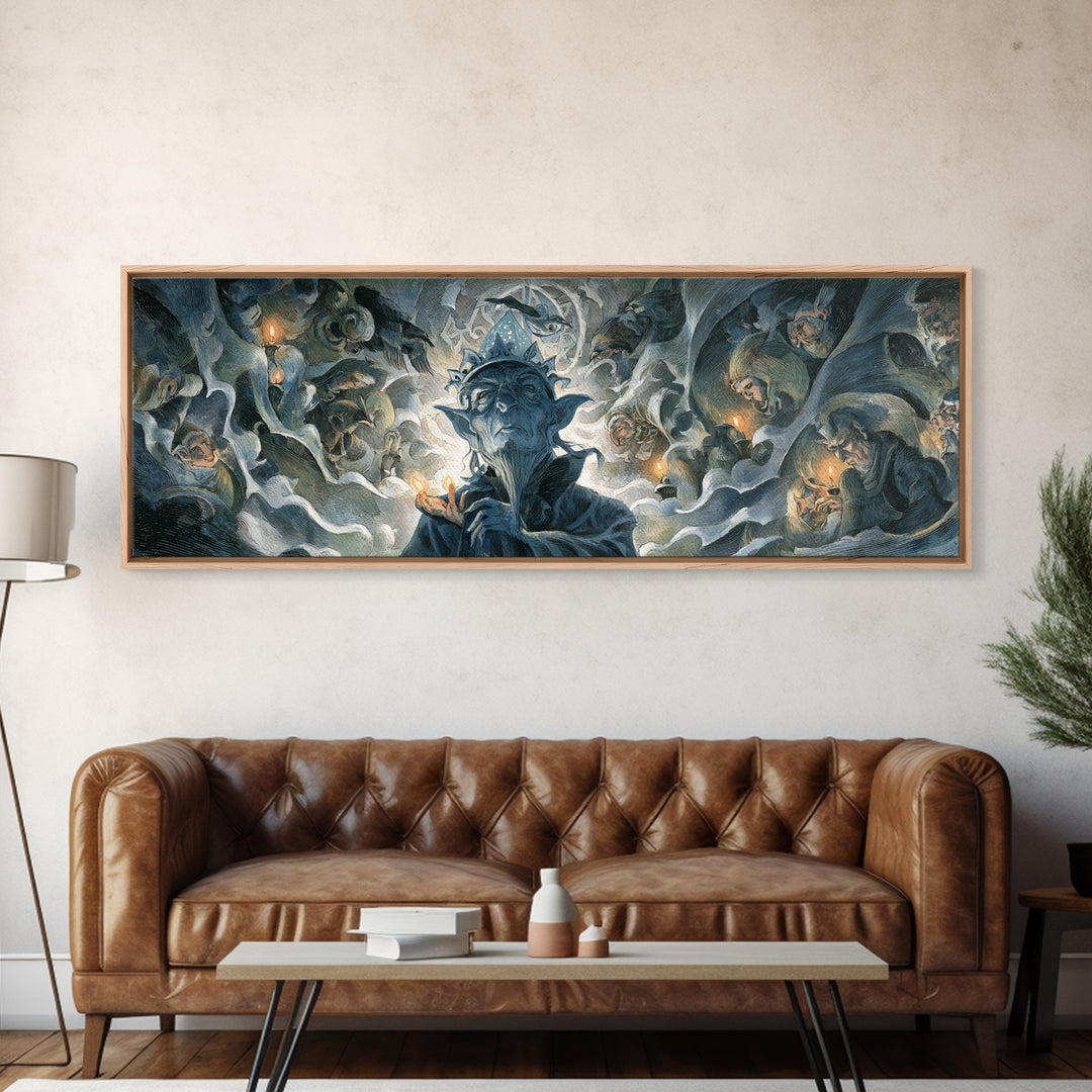 The Frost Goblin, Gothic Nightmare Art, Extra Wide Wall Art, Macabre Wall Art, Framed Canvas Print, Halloween Wall Art