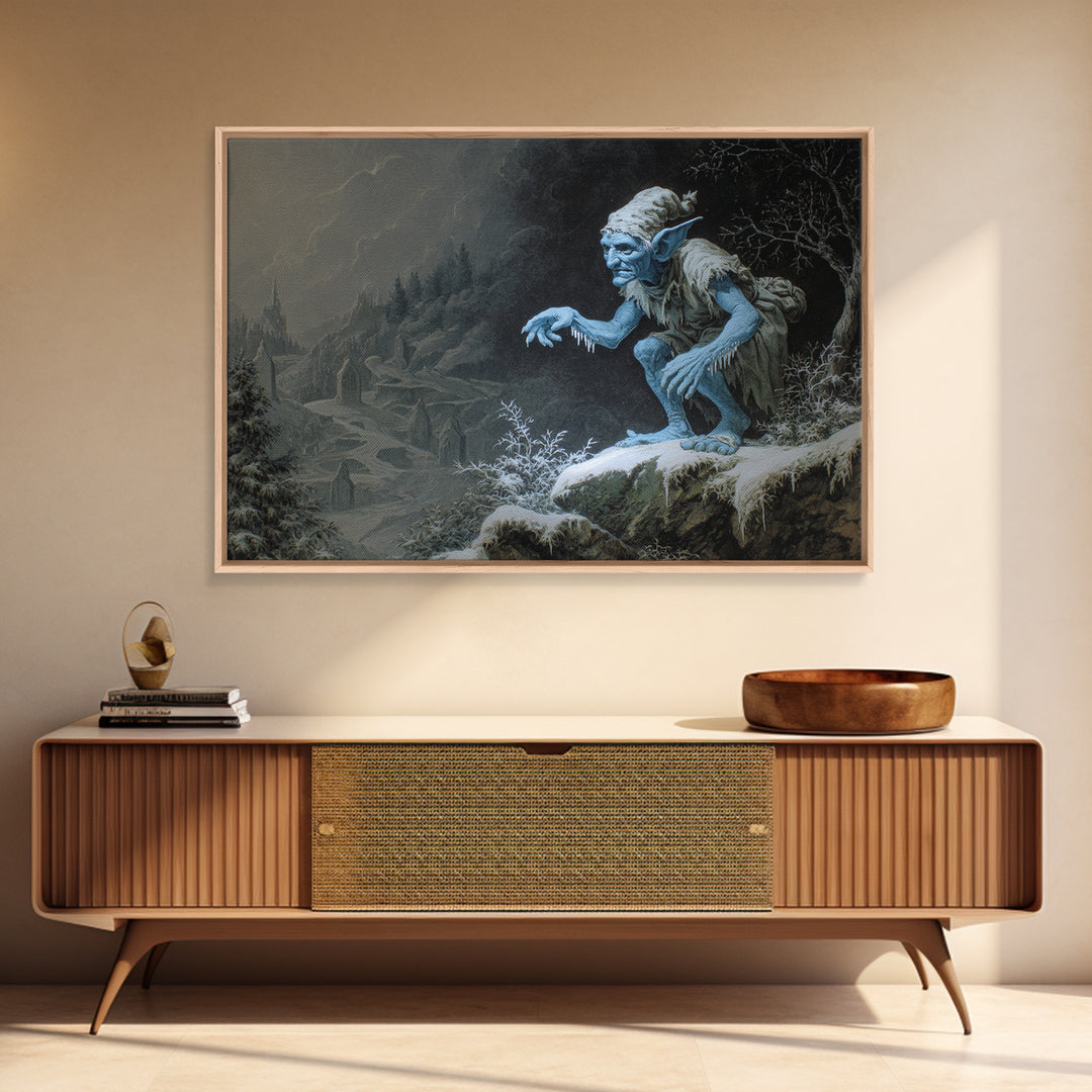 The Frost Goblin, Romantic Gothic Landscape, Landscape Wall Art, Dark Fantasy Wall Art, Framed Canvas Print, Halloween Wall Art