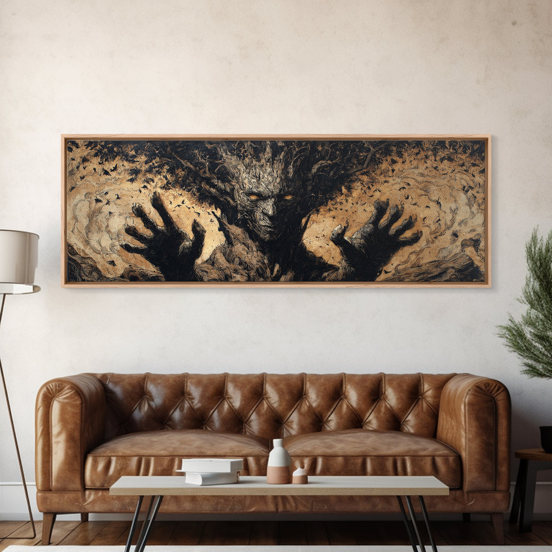 The Hollow-Tree Monster, Dark Romantic Horror Art, Extra Wide Wall Art, Gothic Horror Wall Art, Canvas Print, Halloween Wall Art