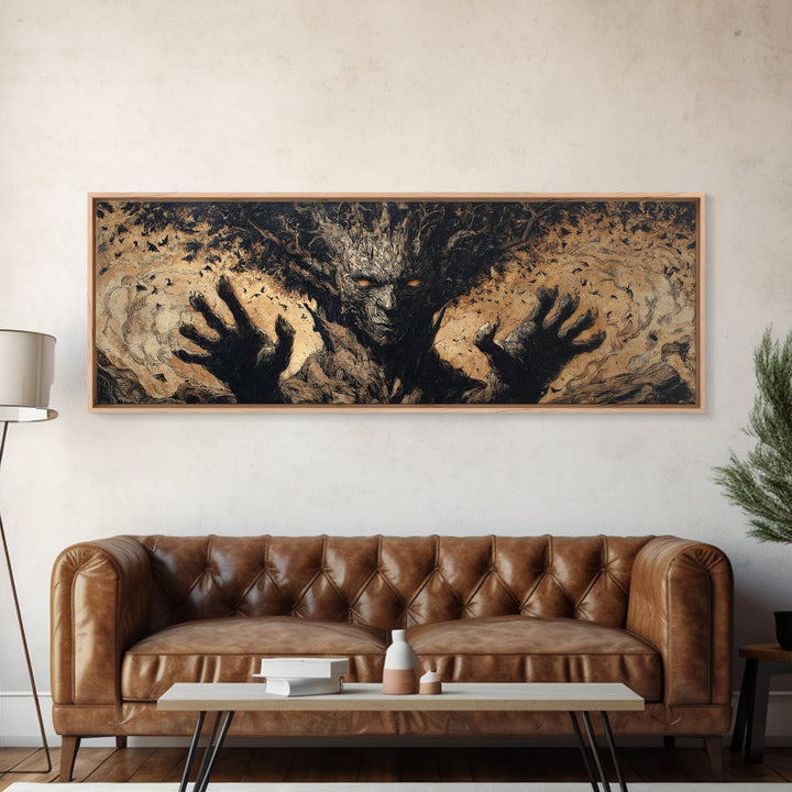 The Hollow-Tree Monster, Dark Romantic Horror Art, Extra Wide Wall Art, Gothic Horror Wall Art, Canvas Print, Halloween Wall Art