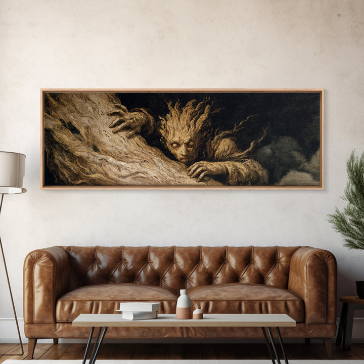 The Hollow-Tree Monster, Gothic Nightmare Art, Extra Wide Wall Art, Macabre Wall Art, Framed Canvas Print, Halloween Wall Art