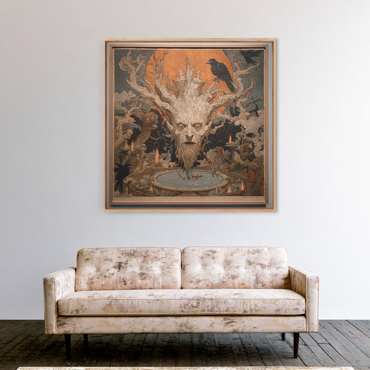 The Hollow-Tree Monster, Symbolist Etching Art, Square Wall Art, Dark Halloween Decor, Canvas Print, Halloween Wall Art