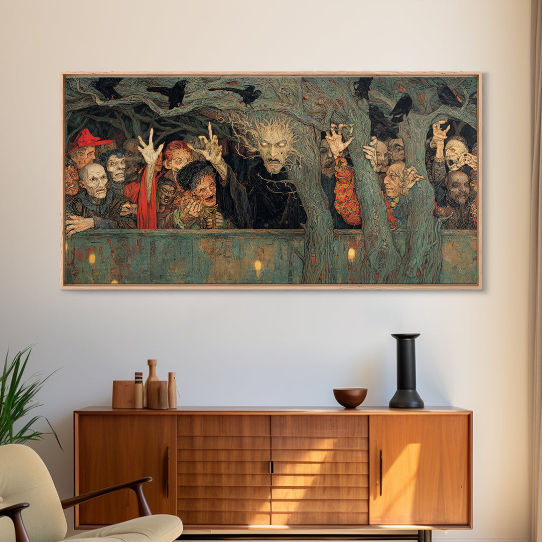 The Hollow-Tree Monster, Grotesque Carnival Art, Wide Panoramic Art, Dark Fantasy Wall Art, Canvas Print, Halloween Wall Art