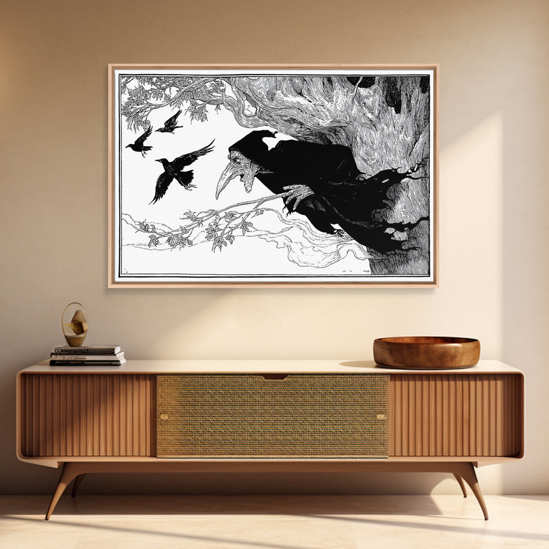 The Hollow-Tree Monster, Decadent Line Art, Landscape Wall Art, Gothic Horror Wall Art, Canvas Print, Halloween Wall Art