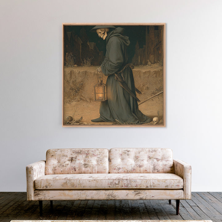 The Crossroads Spirit, Danse Macabre Art, Square Wall Art, Dark Halloween Decor, Framed Canvas Print, Halloween Wall Art