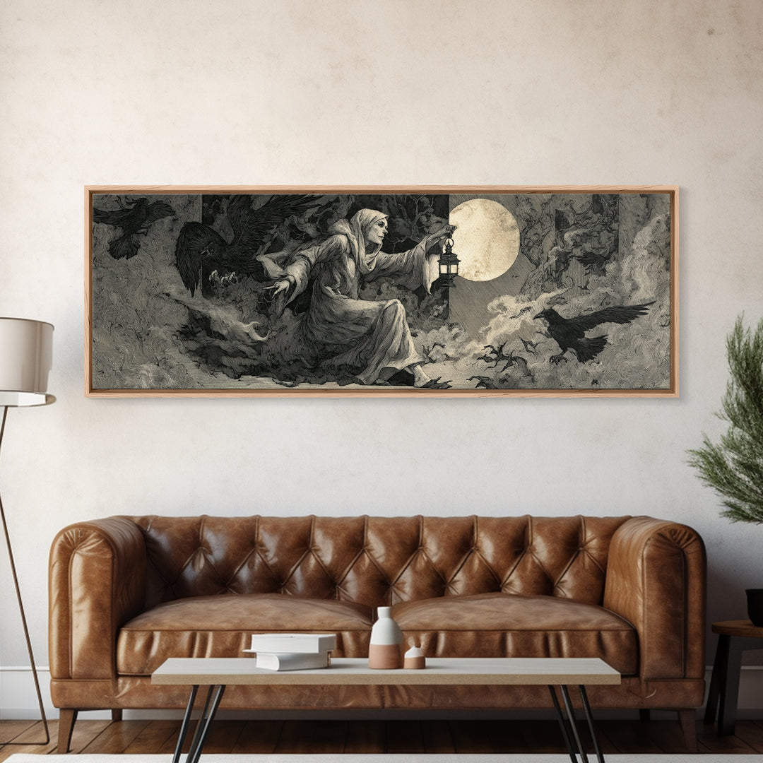 The Crossroads Spirit, Visionary Gothic Art, Extra Wide Wall Art, Dark Halloween Decor, Canvas Print, Halloween Wall Art
