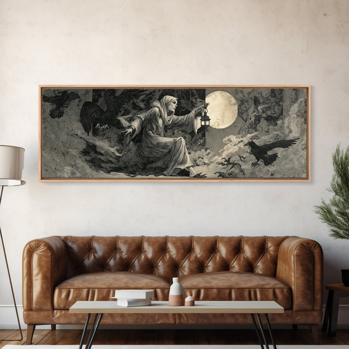 The Crossroads Spirit, Visionary Gothic Art, Extra Wide Wall Art, Dark Halloween Decor, Canvas Print, Halloween Wall Art