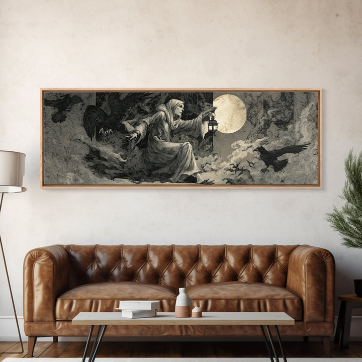 The Crossroads Spirit, Visionary Gothic Art, Extra Wide Wall Art, Dark Halloween Decor, Canvas Print, Halloween Wall Art