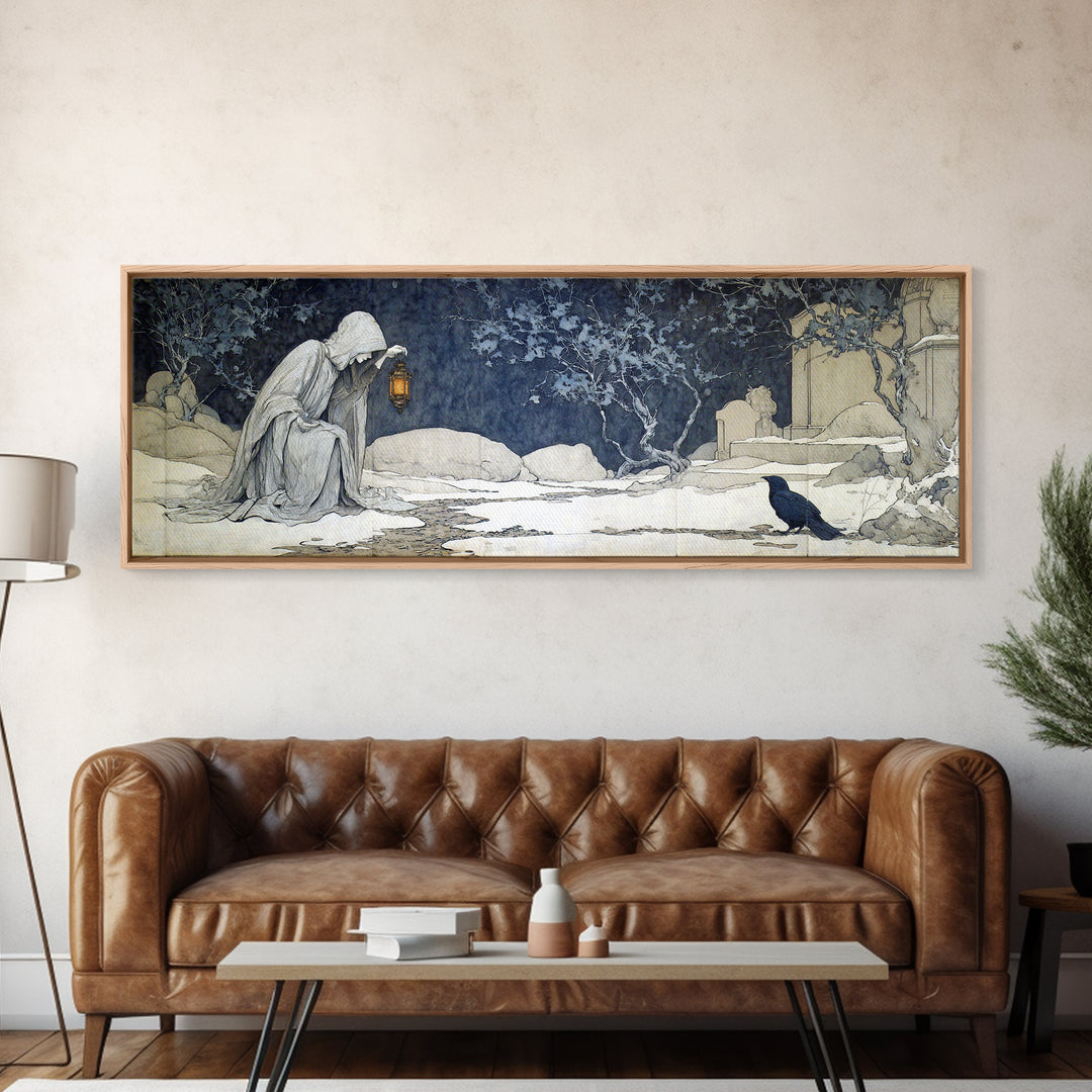 The Crossroads Spirit, Symbolist Death Art, Extra Wide Wall Art, Dark Halloween Decor, Canvas Print, Halloween Wall Art