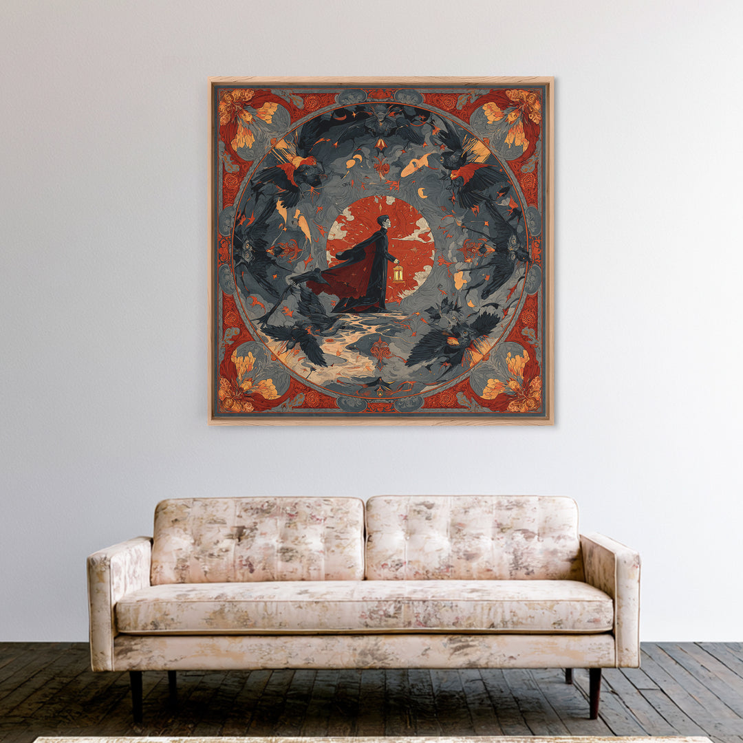 The Crossroads Spirit, Dark Symbolist Art, Square Wall Art, Macabre Wall Art, Framed Canvas Print, Halloween Wall Art