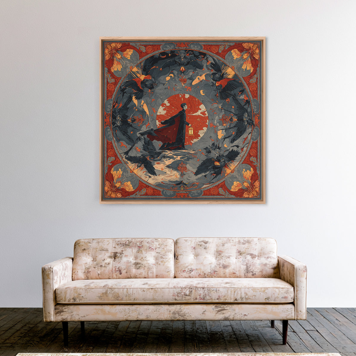 The Crossroads Spirit, Dark Symbolist Art, Square Wall Art, Macabre Wall Art, Framed Canvas Print, Halloween Wall Art