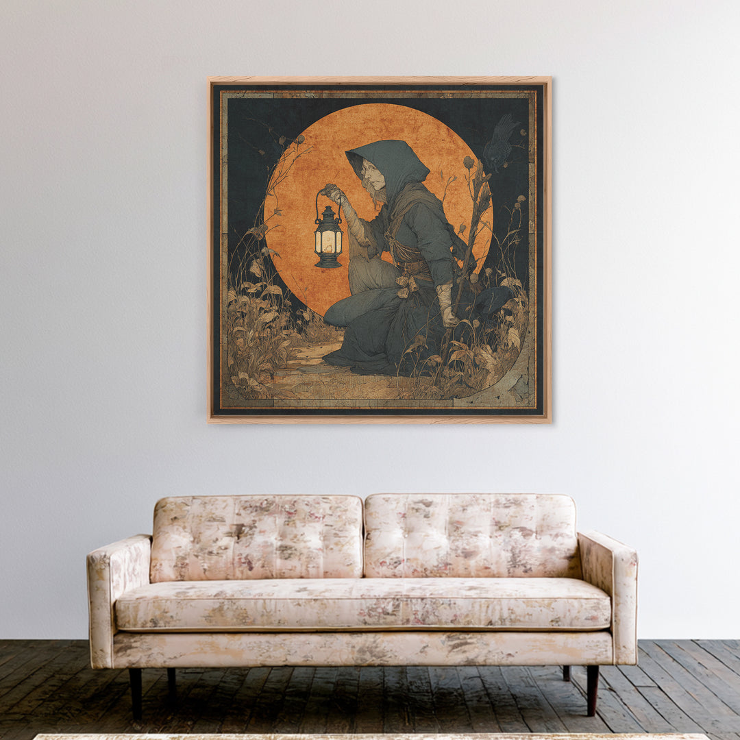 The Crossroads Spirit, Symbolist Etching Art, Square Wall Art, Dark Fantasy Wall Art, Framed Canvas Print, Halloween Wall Art