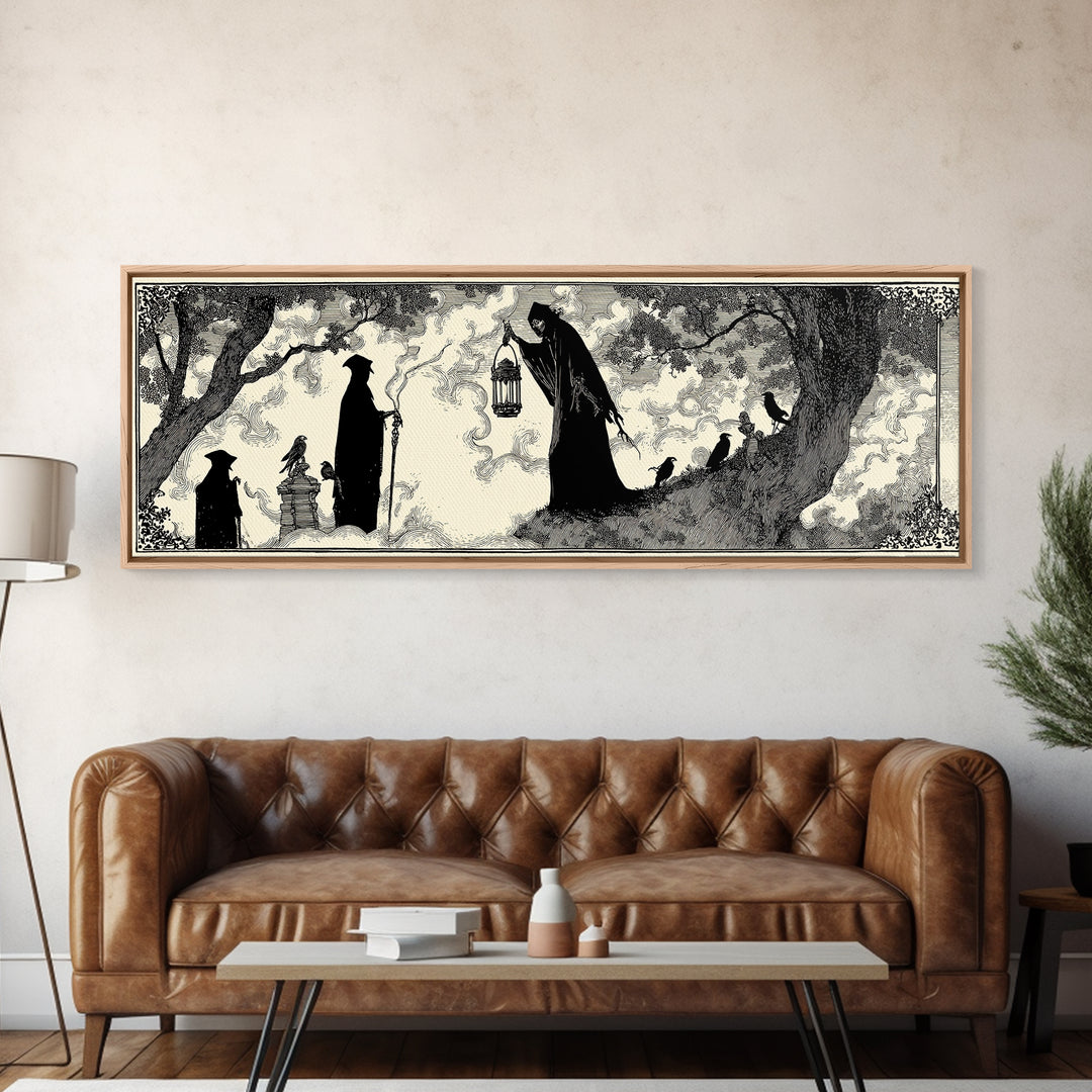 The Crossroads Spirit, Decadent Line Art, Extra Wide Wall Art, Macabre Wall Art, Canvas Print, Halloween Wall Art
