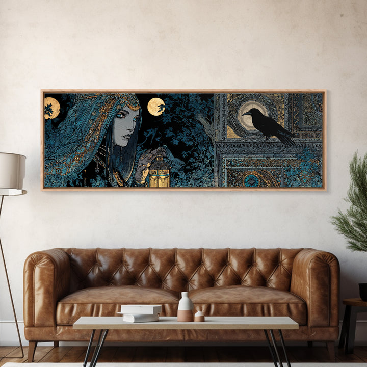 The Crossroads Spirit, Stained Glass Gothic Art, Extra Wide Wall Art, Macabre Wall Art, Framed Canvas Print, Halloween Wall Art