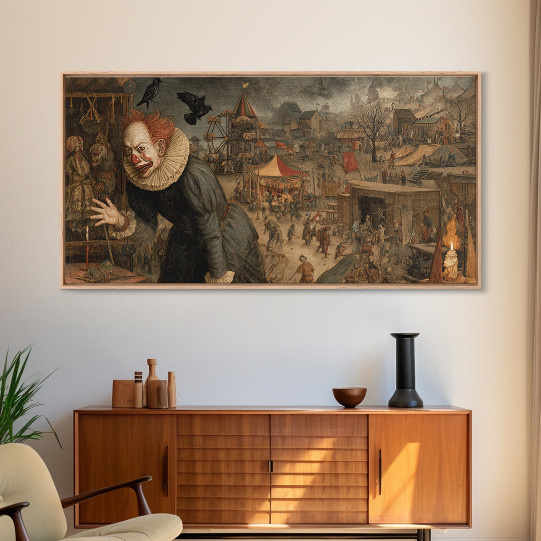 The Abandoned Carnival, Northern Renaissance Horror, Wide Panoramic Art, Dark Halloween Decor, Canvas Print, Halloween Wall Art