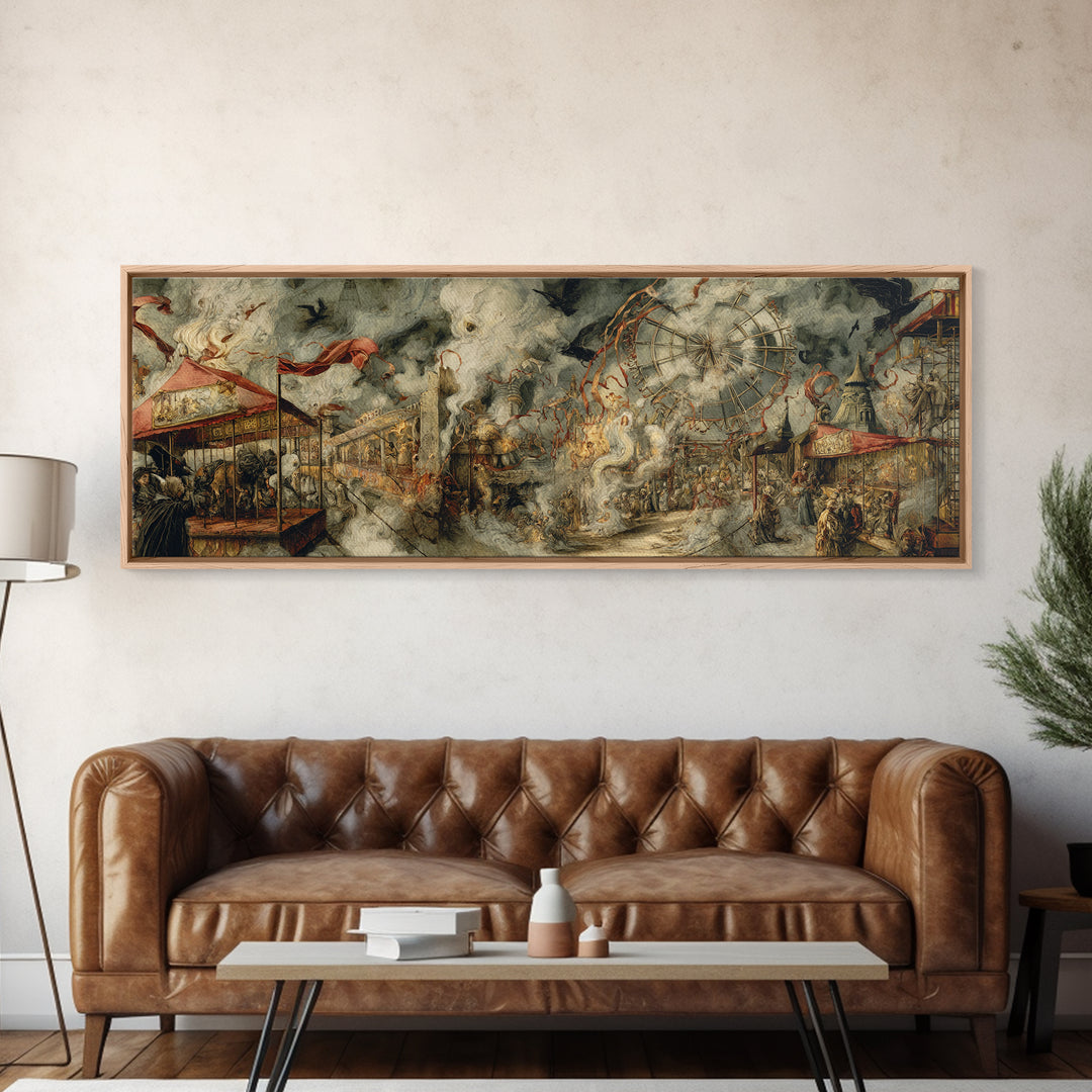 The Abandoned Carnival, Dark Renaissance Art, Extra Wide Wall Art, Dark Halloween Decor, Framed Canvas Print, Halloween Wall Art