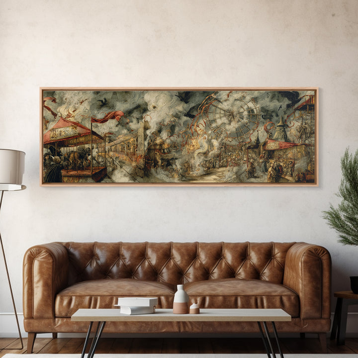 The Abandoned Carnival, Dark Renaissance Art, Extra Wide Wall Art, Dark Halloween Decor, Framed Canvas Print, Halloween Wall Art
