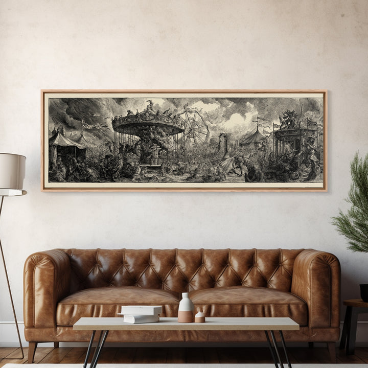 The Abandoned Carnival, Renaissance Engraving Art, Extra Wide Wall Art, Dark Fantasy Wall Art, Canvas Print, Halloween Wall Art