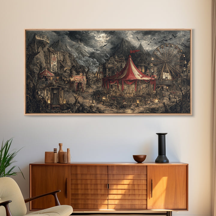 The Abandoned Carnival, Baroque Witchcraft Art, Wide Panoramic Art, Dark Fantasy Wall Art, Framed Canvas Print, Halloween Wall Art