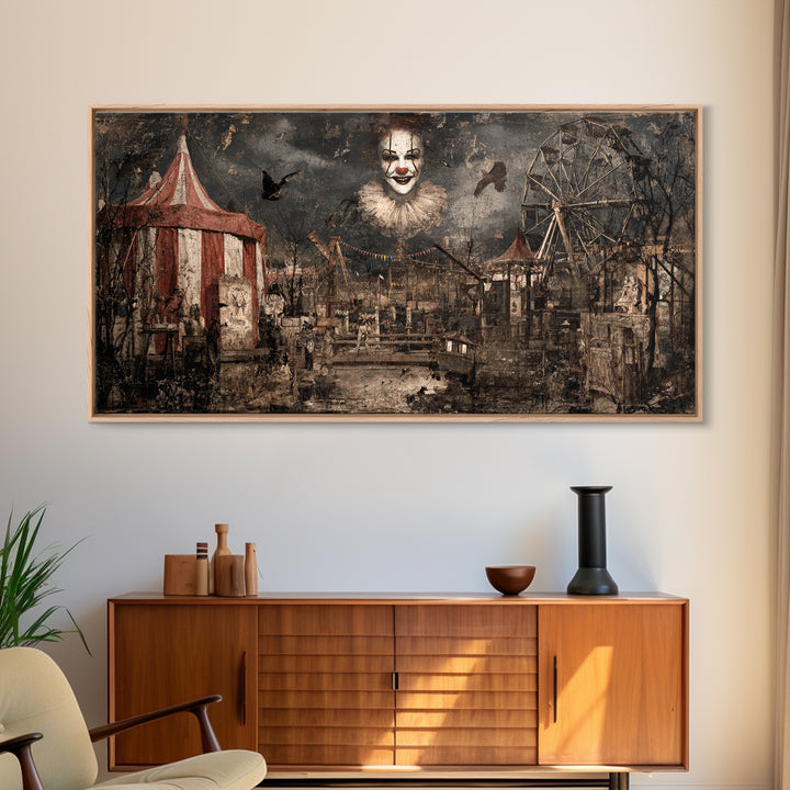 The Abandoned Carnival, Dark Romantic Horror Art, Wide Panoramic Art, Macabre Wall Art, Framed Canvas Print, Halloween Wall Art