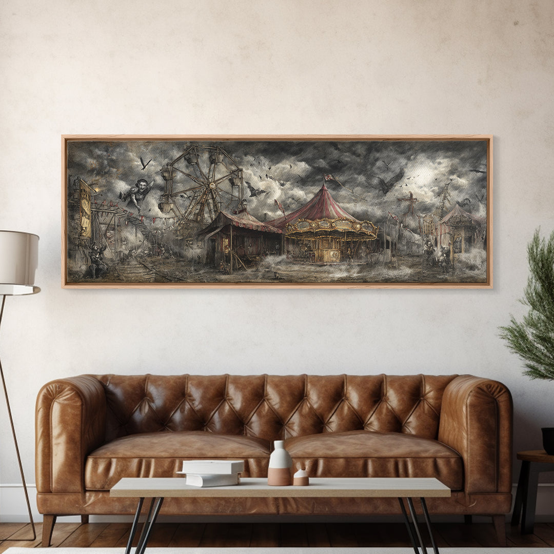 The Abandoned Carnival, Gothic Nightmare Art, Extra Wide Wall Art, Macabre Wall Art, Framed Canvas Print, Halloween Wall Art