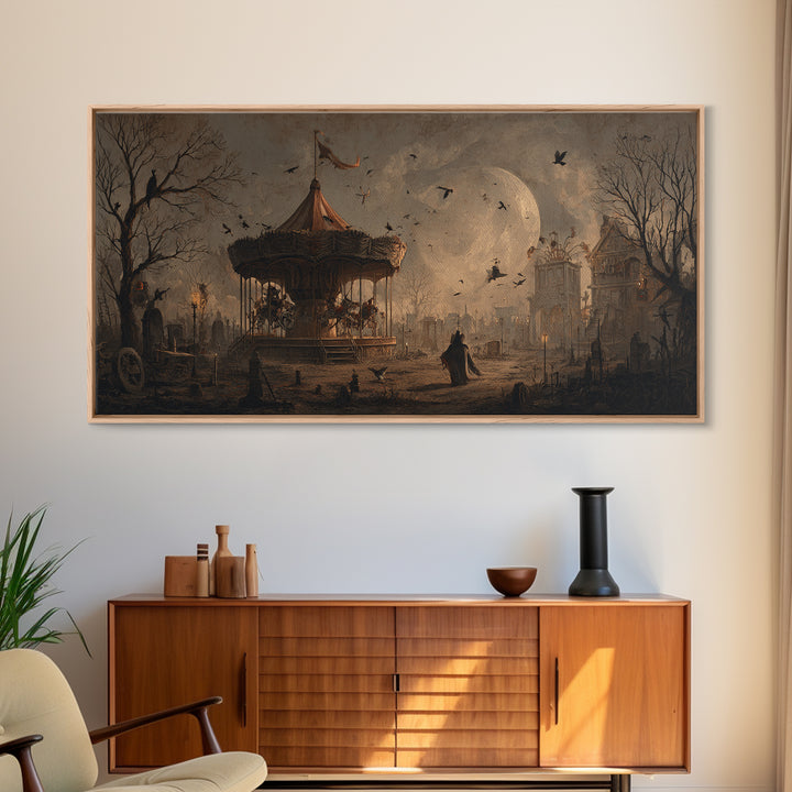 The Abandoned Carnival, Romantic Gothic Landscape, Wide Panoramic Art, Macabre Wall Art, Canvas Print, Halloween Wall Art