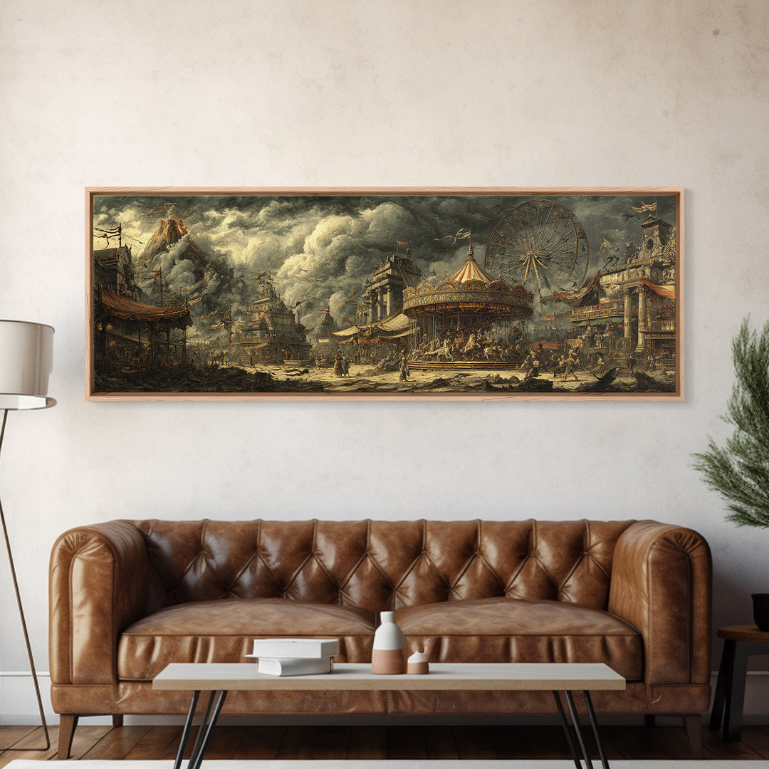 The Abandoned Carnival, Apocalyptic Romantic Art, Extra Wide Wall Art, Dark Fantasy Wall Art, Framed Canvas Print, Halloween Wall Art