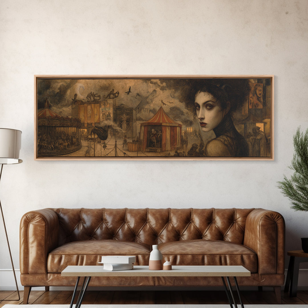 The Abandoned Carnival, Dark Symbolist Art, Extra Wide Wall Art, Dark Fantasy Wall Art, Framed Canvas Print, Halloween Wall Art