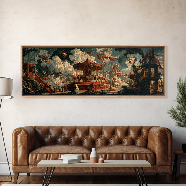 The Abandoned Carnival, Symbolist Etching Art, Extra Wide Wall Art, Dark Halloween Decor, Framed Canvas Print, Halloween Wall Art