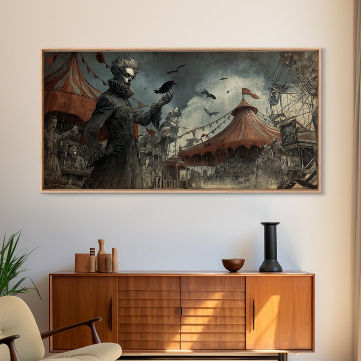 The Abandoned Carnival, Expressionist Nightmare Art, Wide Panoramic Art, Dark Fantasy Wall Art, Canvas Print, Halloween Wall Art