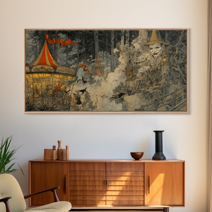 The Abandoned Carnival, Gothic Storybook Art, Wide Panoramic Art, Gothic Horror Wall Art, Canvas Print, Halloween Wall Art