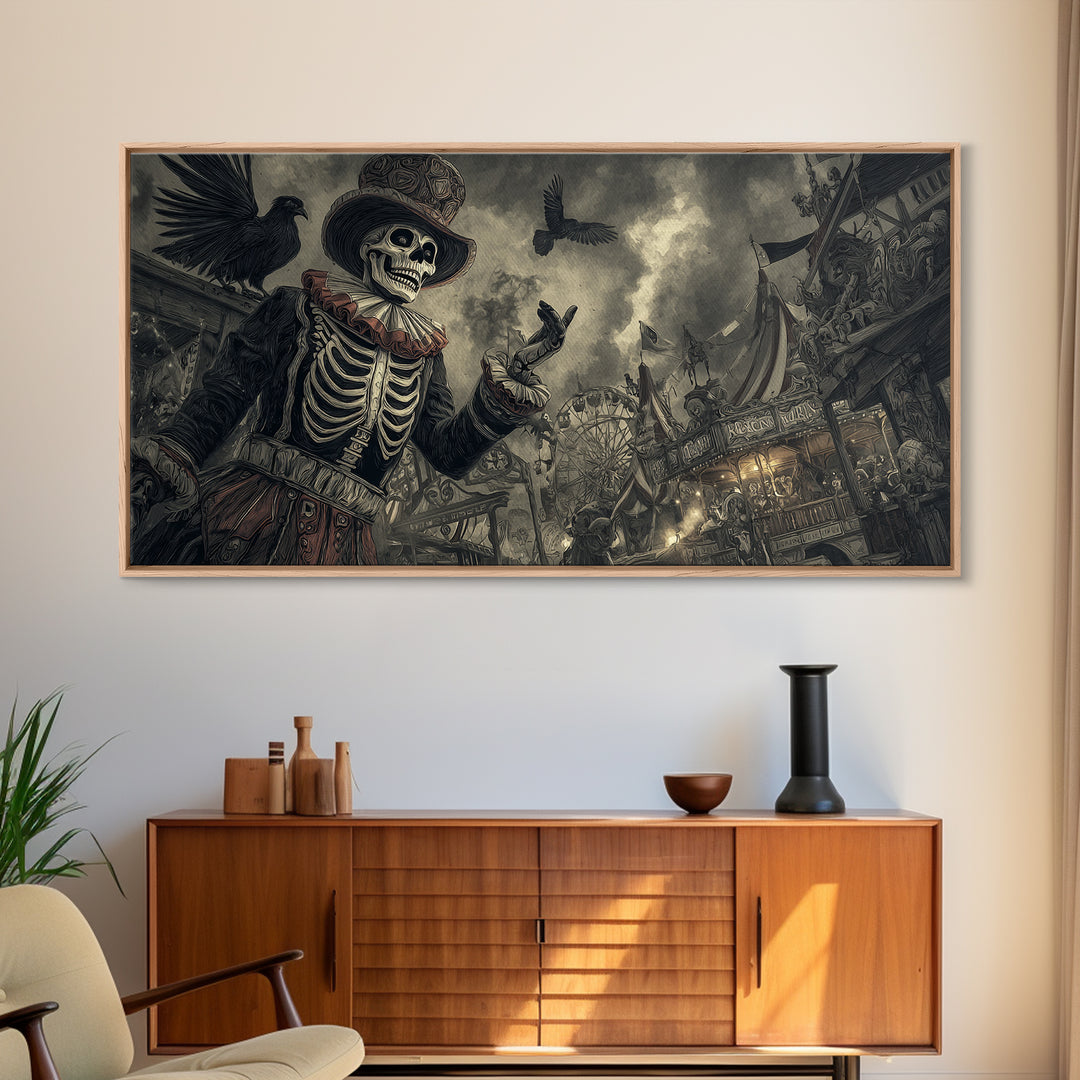 The Abandoned Carnival, Macabre Folk Print Art, Wide Panoramic Art, Dark Halloween Decor, Canvas Print, Halloween Wall Art