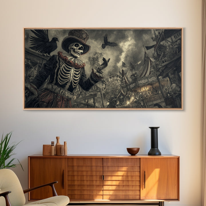 The Abandoned Carnival, Macabre Folk Print Art, Wide Panoramic Art, Dark Halloween Decor, Canvas Print, Halloween Wall Art