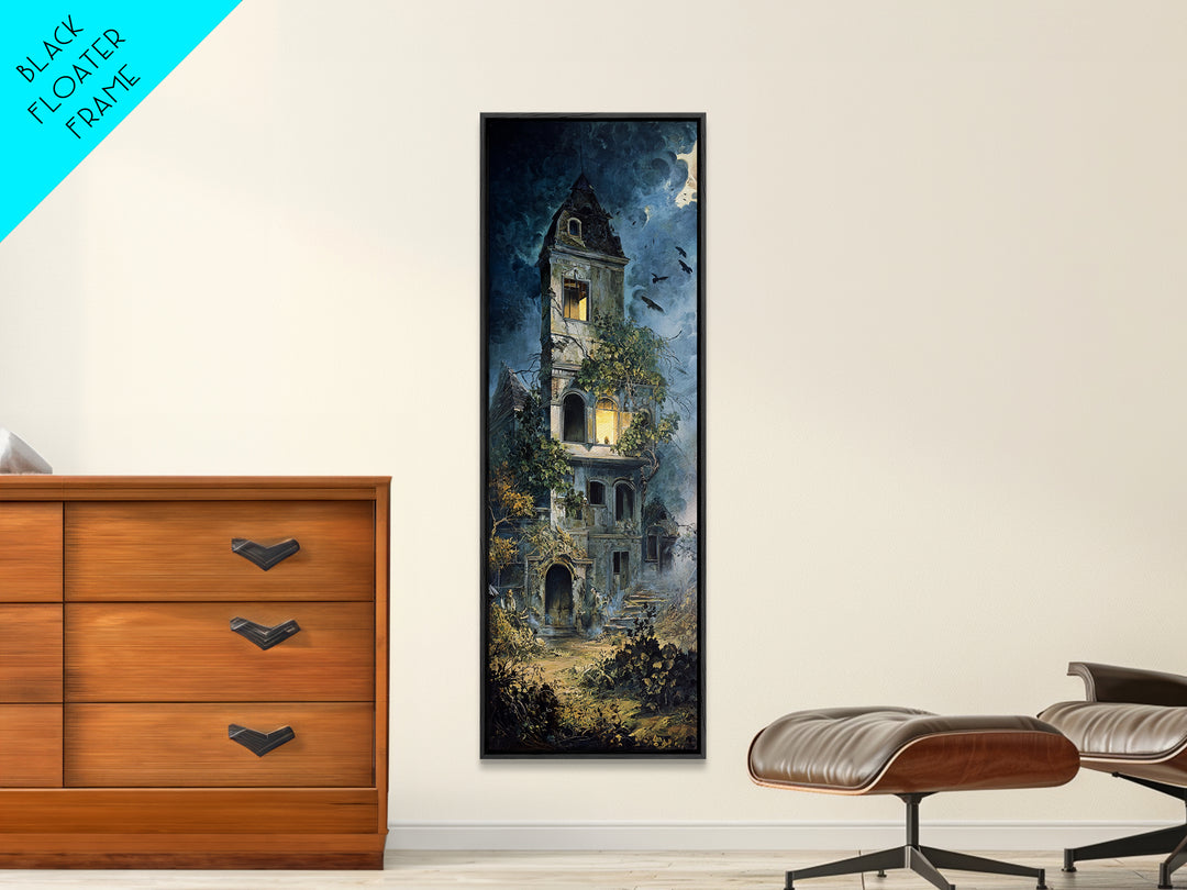 The Haunted Manor, Dark Renaissance Art, Tall Narrow Wall Art, Macabre Wall Art, Canvas Print, Halloween Wall Art