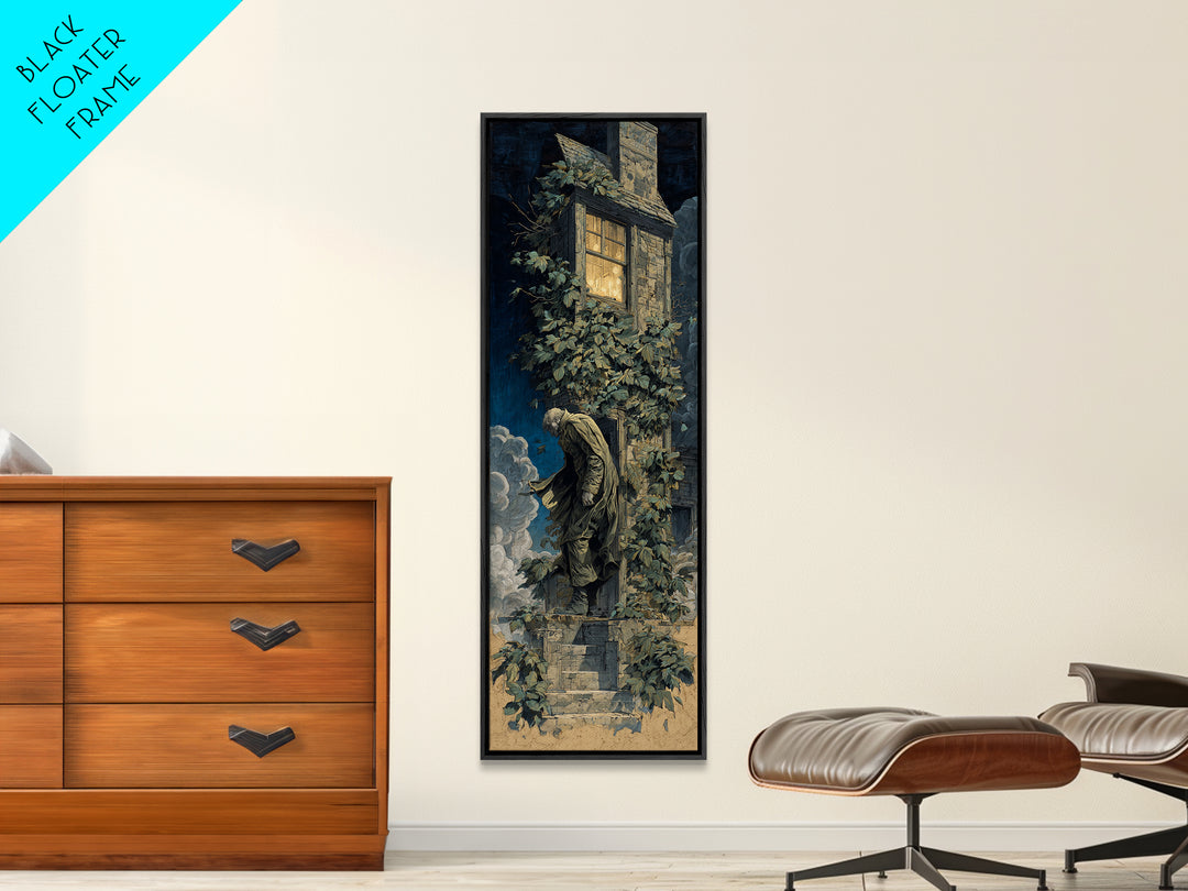The Haunted Manor, Gothic Nightmare Art, Tall Narrow Wall Art, Gothic Horror Wall Art, Framed Canvas Print, Halloween Wall Art