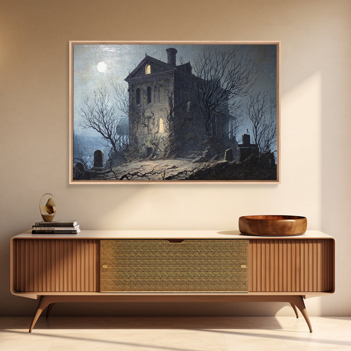 The Haunted Manor, Romantic Gothic Landscape, Landscape Wall Art, Dark Halloween Decor, Canvas Print, Halloween Wall Art