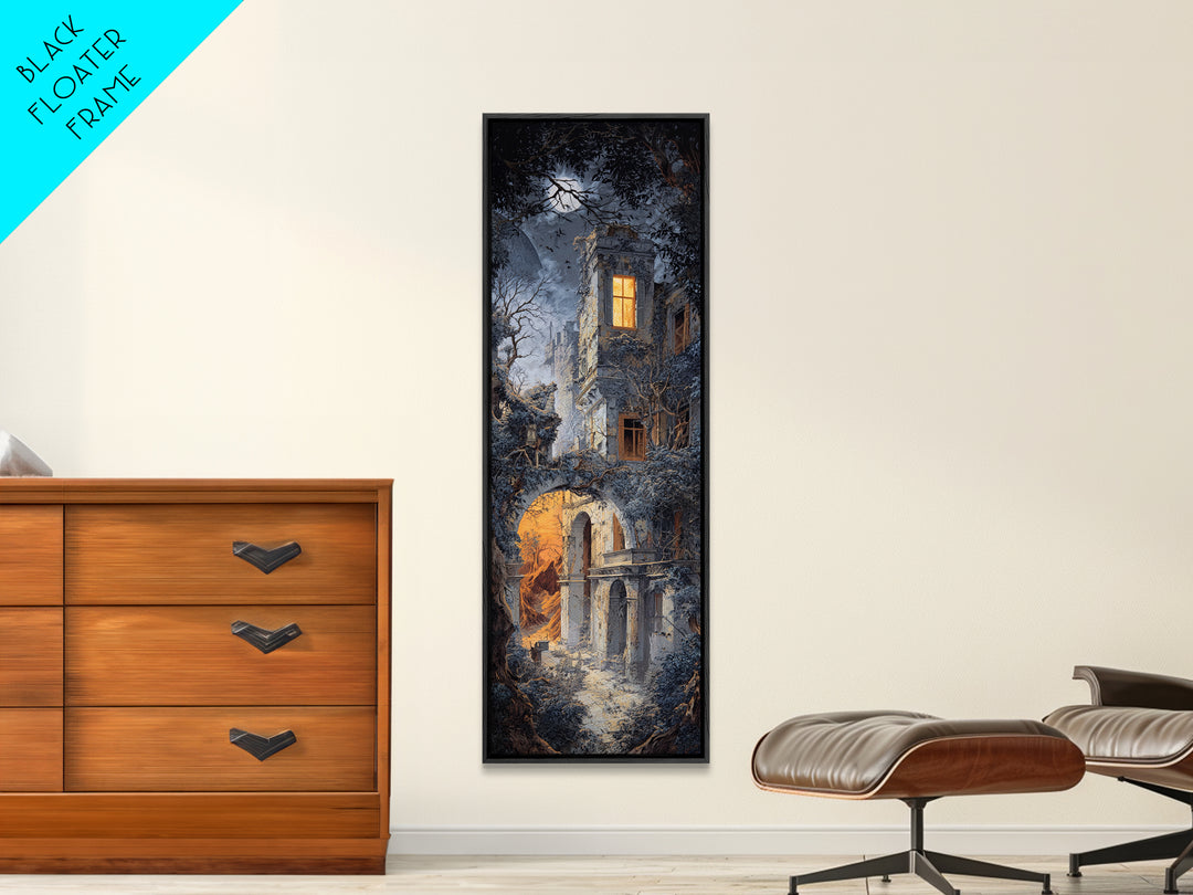 The Haunted Manor, Apocalyptic Romantic Art, Tall Narrow Wall Art, Gothic Horror Wall Art, Canvas Print, Halloween Wall Art