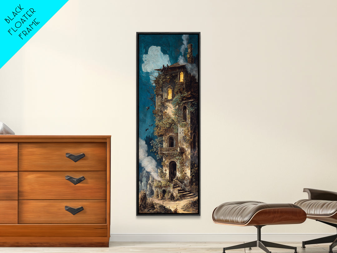 The Haunted Manor, Ornate Symbolist Art, Tall Narrow Wall Art, Macabre Wall Art, Canvas Print, Halloween Wall Art, Gothic Home Decor
