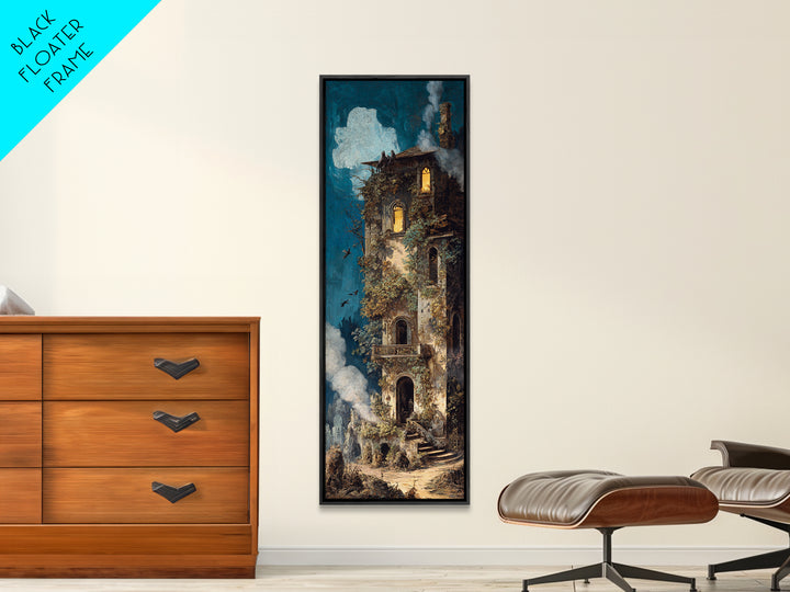 The Haunted Manor, Ornate Symbolist Art, Tall Narrow Wall Art, Macabre Wall Art, Canvas Print, Halloween Wall Art, Gothic Home Decor