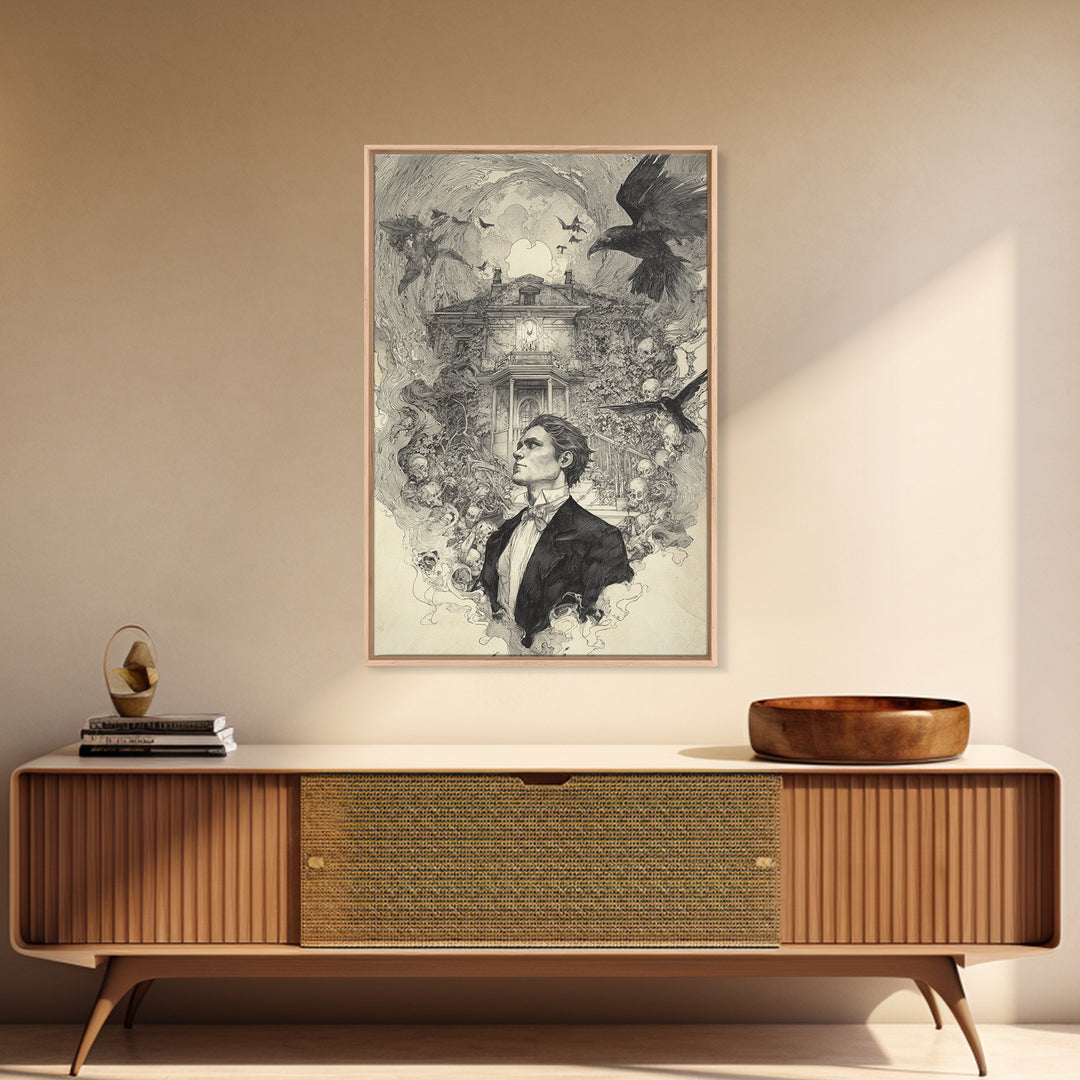 The Haunted Manor, Decadent Gothic Art, Vertical Wall Art, Macabre Wall Art, Framed Canvas Print, Halloween Wall Art