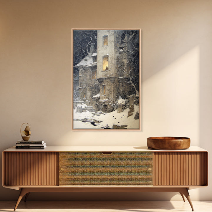 The Haunted Manor, Symbolist Death Art, Vertical Wall Art, Dark Fantasy Wall Art, Canvas Print, Halloween Wall Art